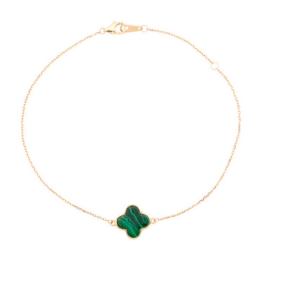 14k Gold Malachite Clover Motif Bracelet - New